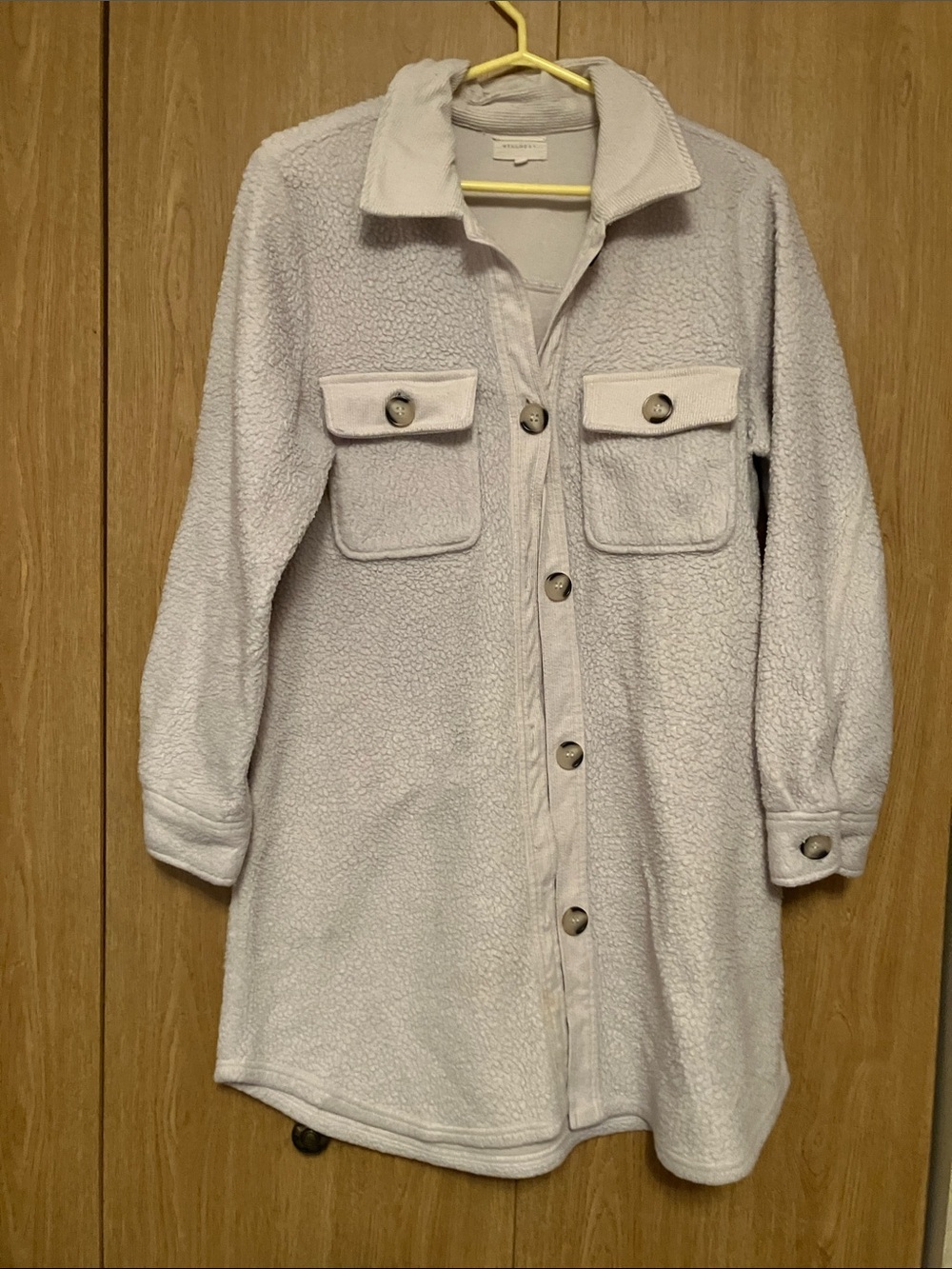 MELLODAY Light Gray Teddy Sherpa Shacket with Chest Pockets